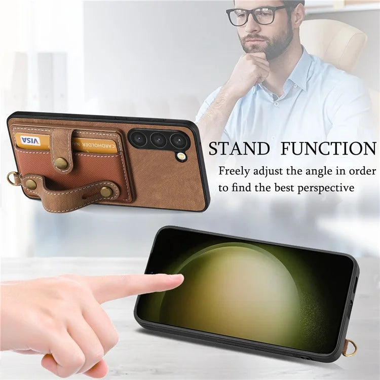 D9 For Samsung Galaxy S23+ Card Slot Case Retro Texture PU+TPU+PC Phone Cover