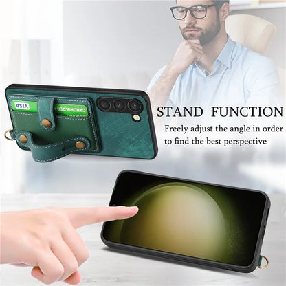 D9 For Samsung Galaxy S23+ Card Slot Case Retro Texture PU+TPU+PC Phone Cover
