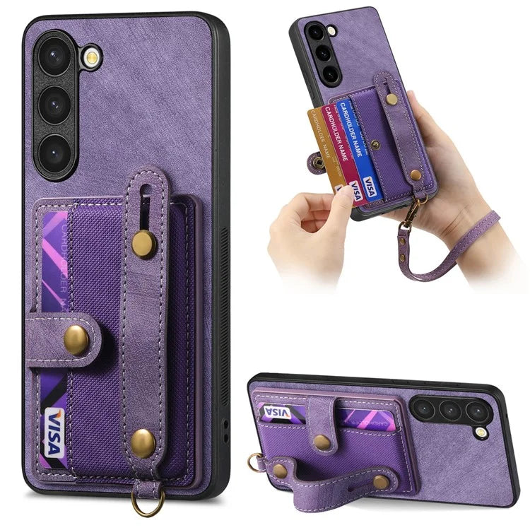 D9 For Samsung Galaxy S23+ Card Slot Case Retro Texture PU+TPU+PC Phone Cover