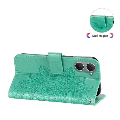 For vivo Y03 Cell Phone Cases Imprinted Flower Pattern Stand Cover with Hand Strap
