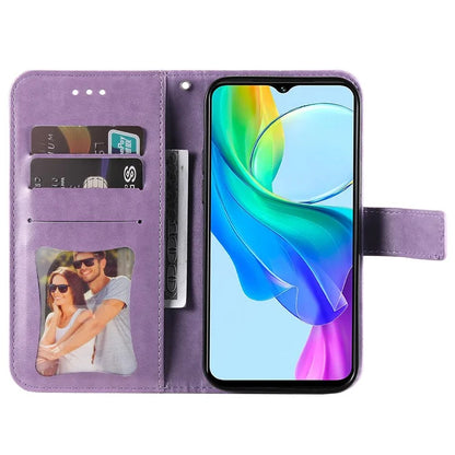 For vivo Y03 Cell Phone Cases Imprinted Flower Pattern Stand Cover with Hand Strap