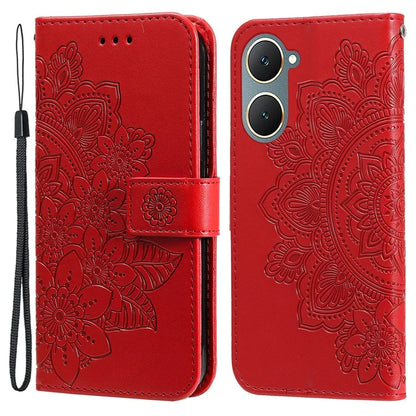 For vivo Y03 Cell Phone Cases Imprinted Flower Pattern Stand Cover with Hand Strap
