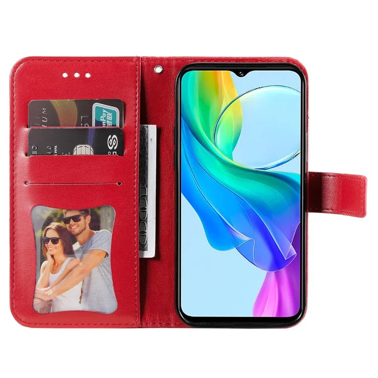 For vivo Y03 Cell Phone Cases Imprinted Flower Pattern Stand Cover with Hand Strap