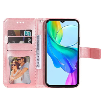 For vivo Y03 Cell Phone Cases Imprinted Flower Pattern Stand Cover with Hand Strap