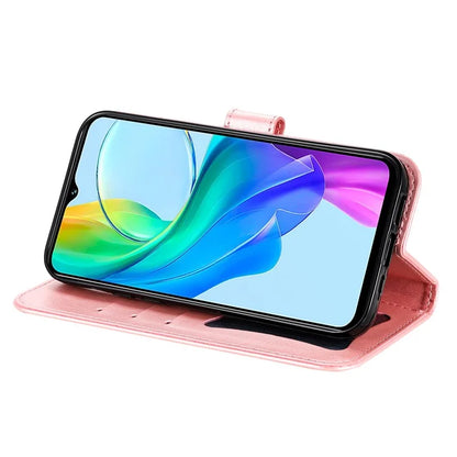 For vivo Y03 Cell Phone Cases Imprinted Flower Pattern Stand Cover with Hand Strap