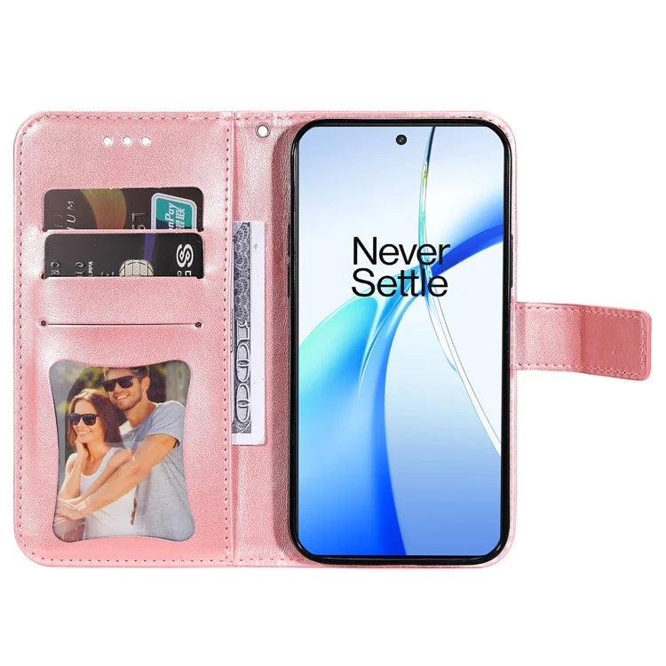 For OnePlus Ace 3V 5G Cell Phone Stand Case Imprinted Flower Pattern Wallet Cover