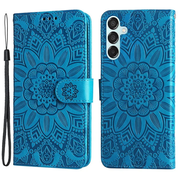 For Samsung Galaxy M15 5G / F15 5G PU Leather Phone Case Imprinted Sunflower Card Holder Stand Phone Cover