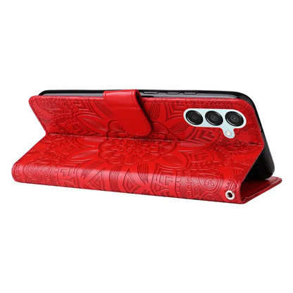 For Samsung Galaxy M15 5G / F15 5G PU Leather Phone Case Imprinted Sunflower Card Holder Stand Phone Cover