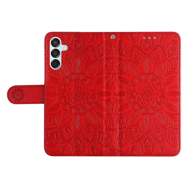 For Samsung Galaxy M15 5G / F15 5G PU Leather Phone Case Imprinted Sunflower Card Holder Stand Phone Cover