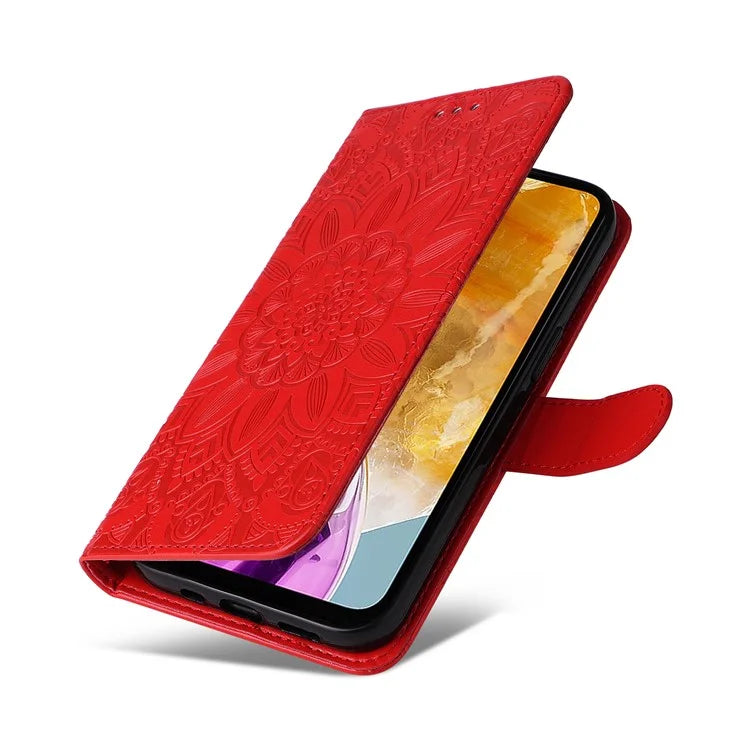 For Samsung Galaxy M15 5G / F15 5G PU Leather Phone Case Imprinted Sunflower Card Holder Stand Phone Cover