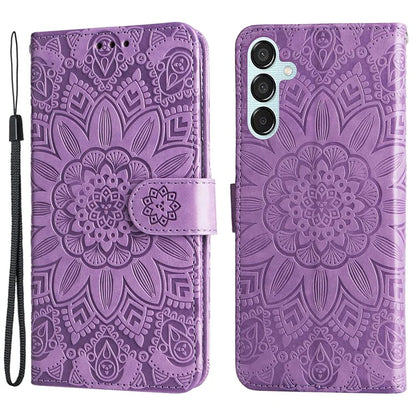 For Samsung Galaxy M15 5G / F15 5G PU Leather Phone Case Imprinted Sunflower Card Holder Stand Phone Cover