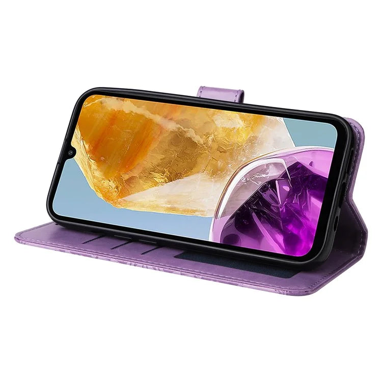 For Samsung Galaxy M15 5G / F15 5G PU Leather Phone Case Imprinted Sunflower Card Holder Stand Phone Cover
