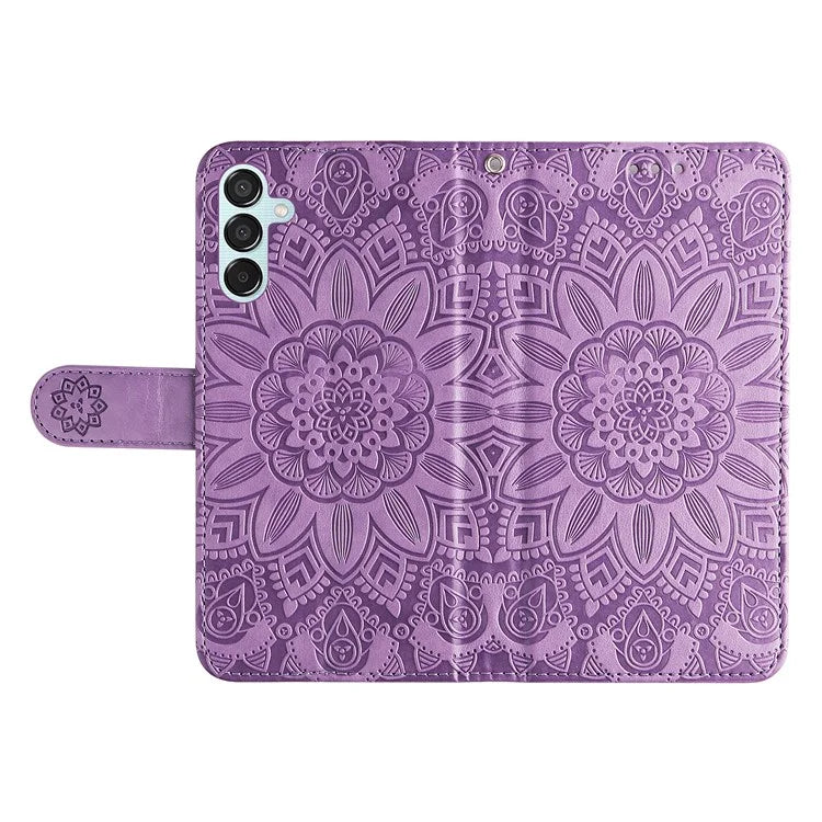 For Samsung Galaxy M15 5G / F15 5G PU Leather Phone Case Imprinted Sunflower Card Holder Stand Phone Cover