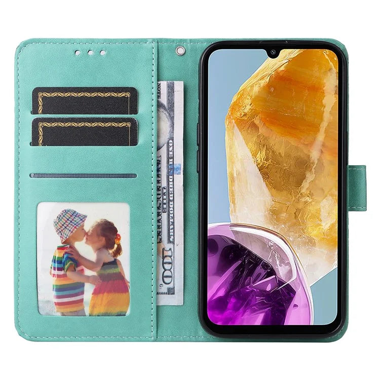 For Samsung Galaxy M15 5G / F15 5G PU Leather Phone Case Imprinted Sunflower Card Holder Stand Phone Cover