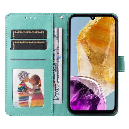 For Samsung Galaxy M15 5G / F15 5G PU Leather Phone Case Imprinted Sunflower Card Holder Stand Phone Cover