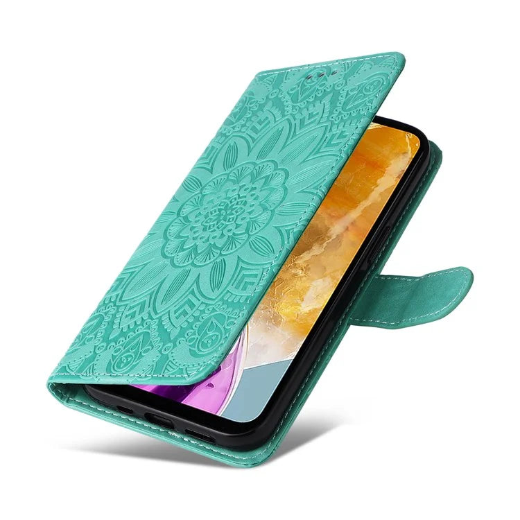 For Samsung Galaxy M15 5G / F15 5G PU Leather Phone Case Imprinted Sunflower Card Holder Stand Phone Cover