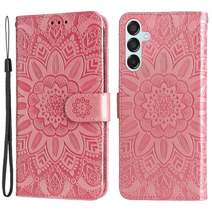 For Samsung Galaxy M15 5G / F15 5G PU Leather Phone Case Imprinted Sunflower Card Holder Stand Phone Cover