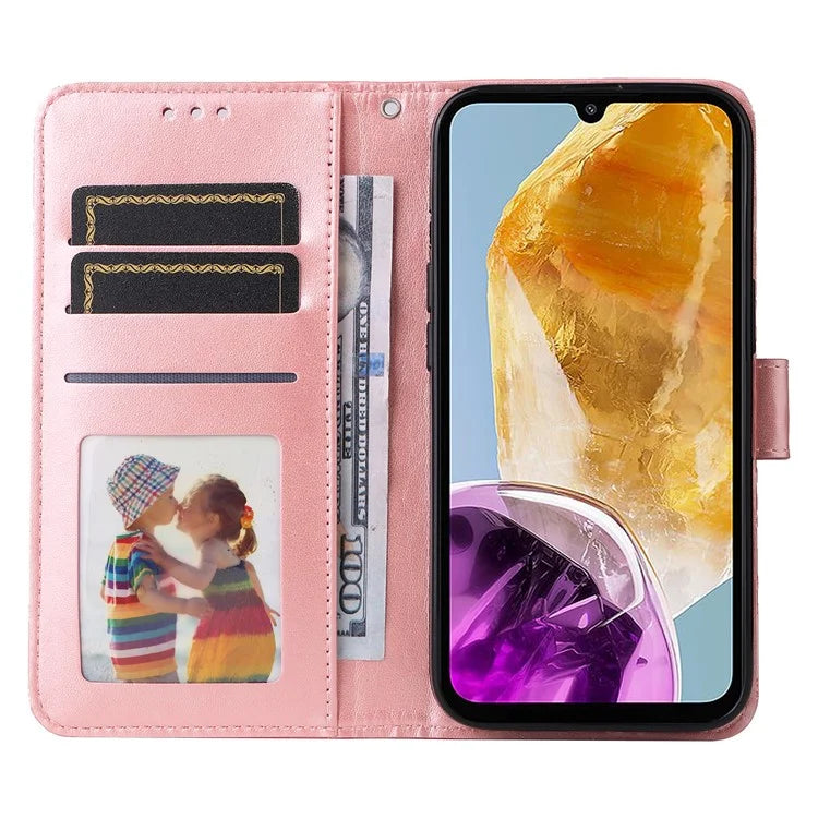 For Samsung Galaxy M15 5G / F15 5G PU Leather Phone Case Imprinted Sunflower Card Holder Stand Phone Cover