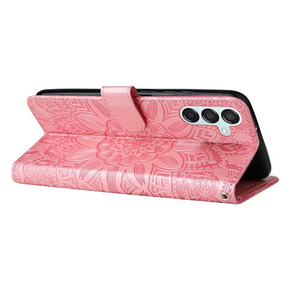 For Samsung Galaxy M15 5G / F15 5G PU Leather Phone Case Imprinted Sunflower Card Holder Stand Phone Cover