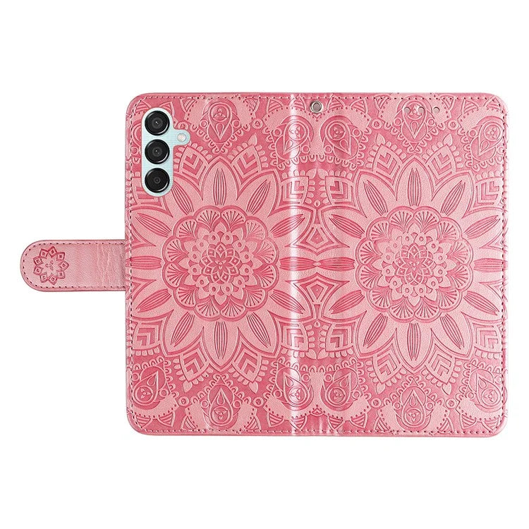 For Samsung Galaxy M15 5G / F15 5G PU Leather Phone Case Imprinted Sunflower Card Holder Stand Phone Cover