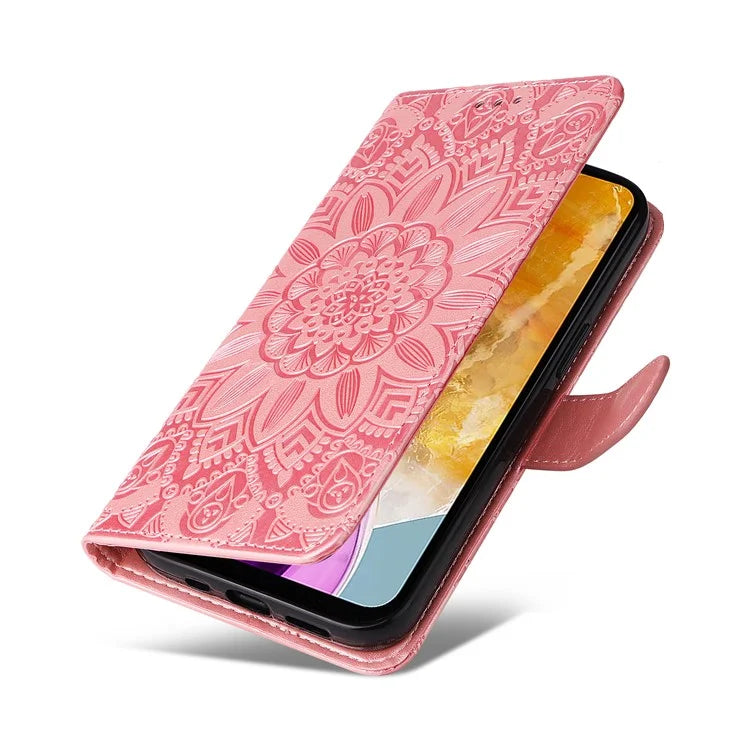 For Samsung Galaxy M15 5G / F15 5G PU Leather Phone Case Imprinted Sunflower Card Holder Stand Phone Cover