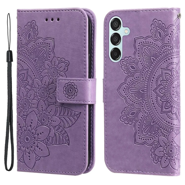 For Samsung Galaxy M15 5G / F15 5G Case Flower Pattern Wallet Stand PU Leather Phone Cover