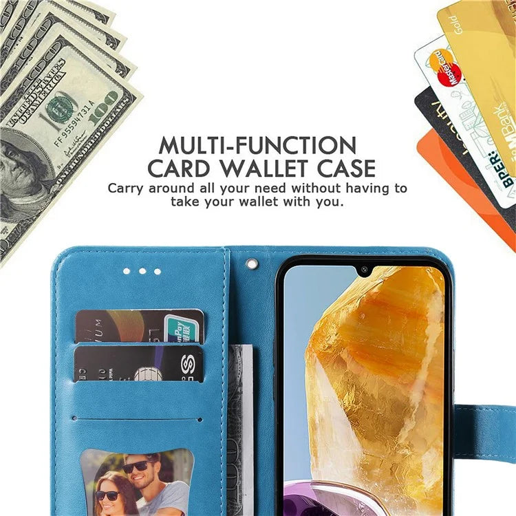 For Samsung Galaxy M15 5G / F15 5G Case Flower Pattern Wallet Stand PU Leather Phone Cover