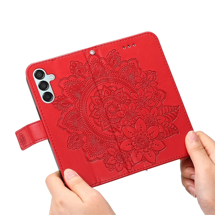 For Samsung Galaxy M15 5G / F15 5G Case Flower Pattern Wallet Stand PU Leather Phone Cover
