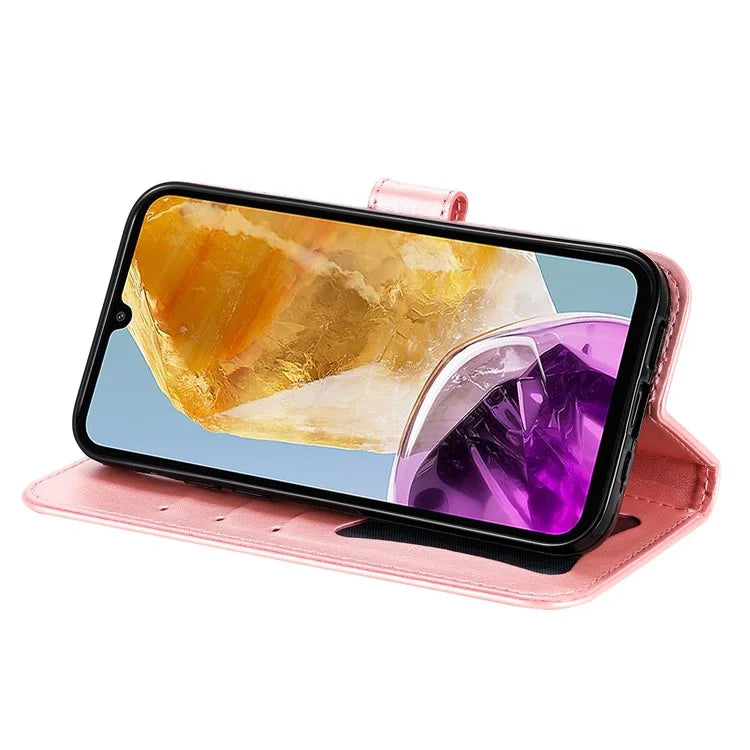For Samsung Galaxy M15 5G / F15 5G Case Flower Pattern Wallet Stand PU Leather Phone Cover