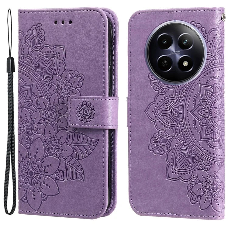 For Realme 12 5G Case Flower Pattern Wallet Stand PU Leather Phone Cover