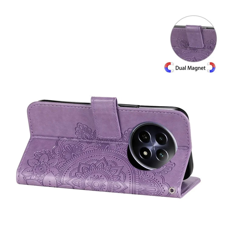For Realme 12 5G Case Flower Pattern Wallet Stand PU Leather Phone Cover