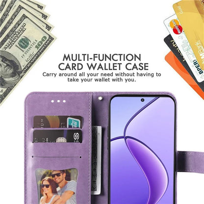 For Realme 12 5G Case Flower Pattern Wallet Stand PU Leather Phone Cover