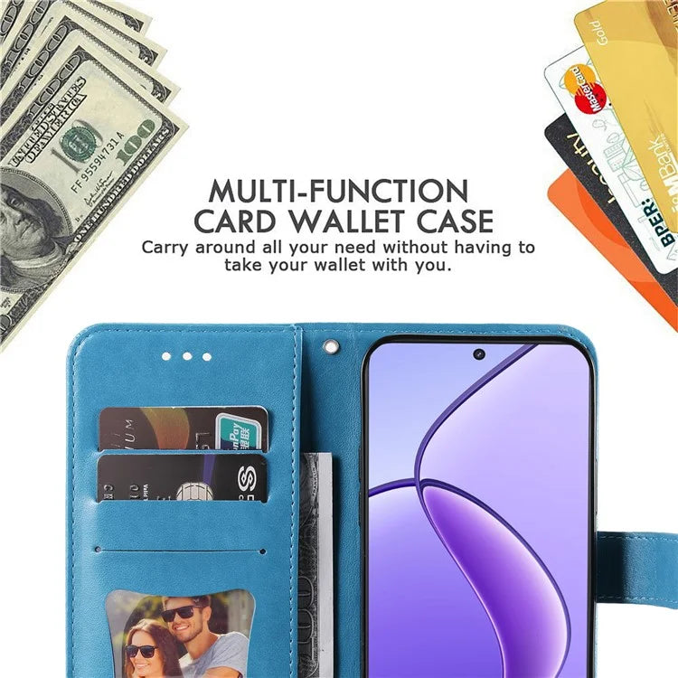 For Realme 12 5G Case Flower Pattern Wallet Stand PU Leather Phone Cover