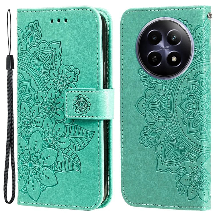 For Realme 12 5G Case Flower Pattern Wallet Stand PU Leather Phone Cover