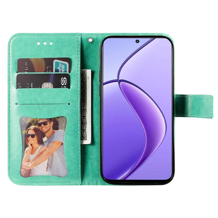 For Realme 12 5G Case Flower Pattern Wallet Stand PU Leather Phone Cover