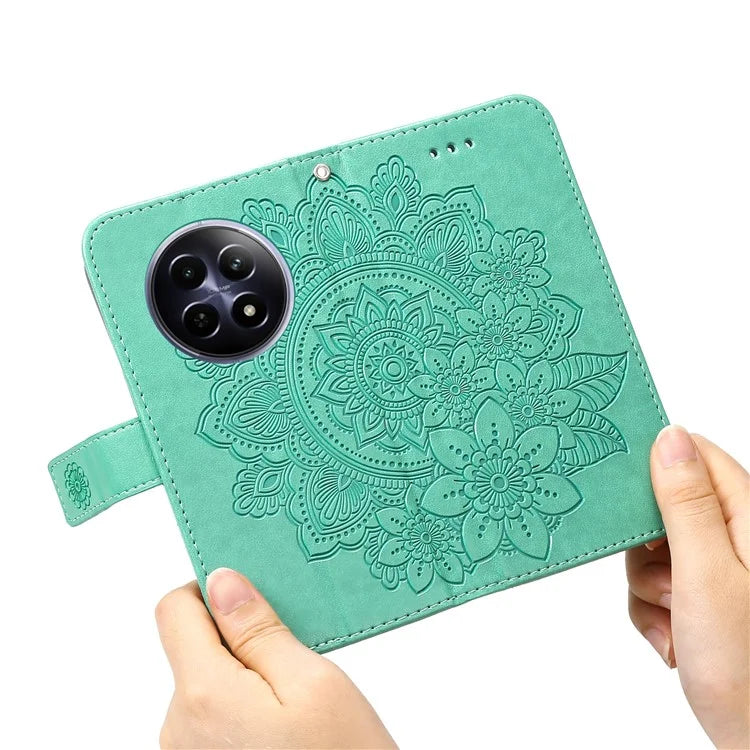 For Realme 12 5G Case Flower Pattern Wallet Stand PU Leather Phone Cover