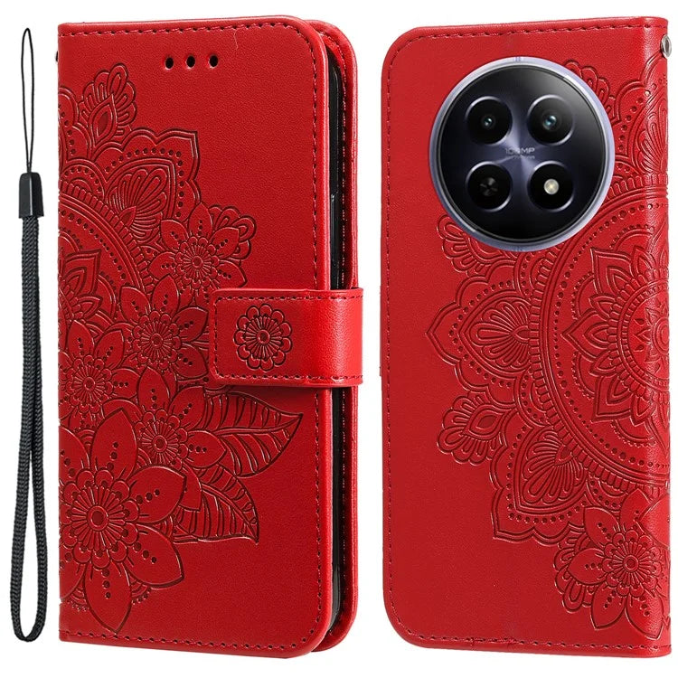 For Realme 12 5G Case Flower Pattern Wallet Stand PU Leather Phone Cover