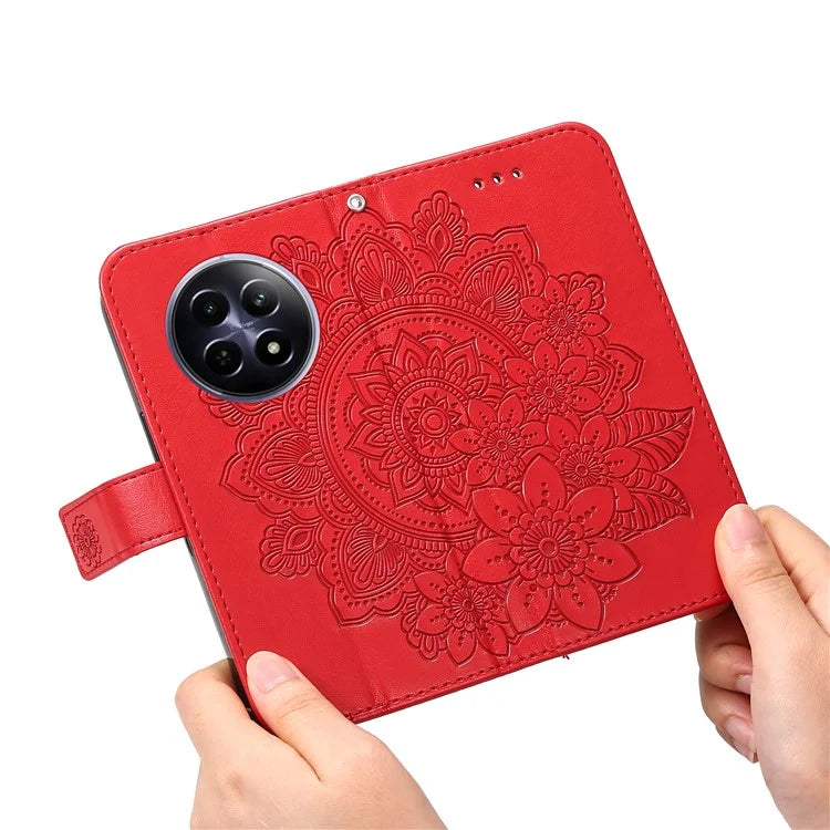 For Realme 12 5G Case Flower Pattern Wallet Stand PU Leather Phone Cover