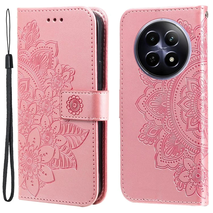 For Realme 12 5G Case Flower Pattern Wallet Stand PU Leather Phone Cover