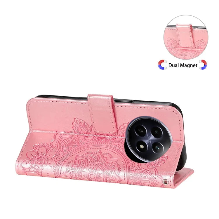 For Realme 12 5G Case Flower Pattern Wallet Stand PU Leather Phone Cover