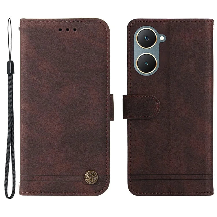 For vivo Y03 Case Skin-touch PU Leather Phone Stand Cover