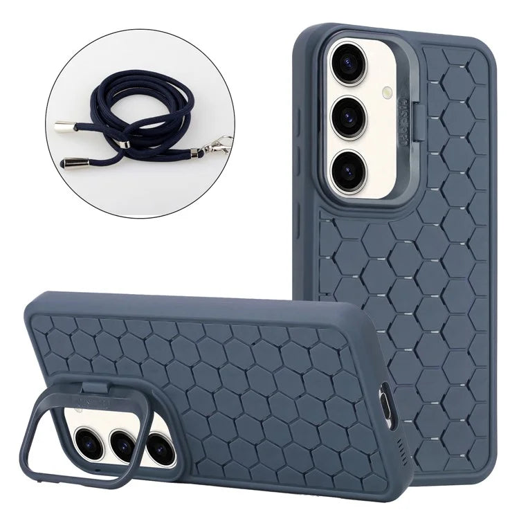 For Samsung Galaxy A55 5G Case Kickstand Magnetic TPU Phone Cover with Lanyard Heat Dissipation