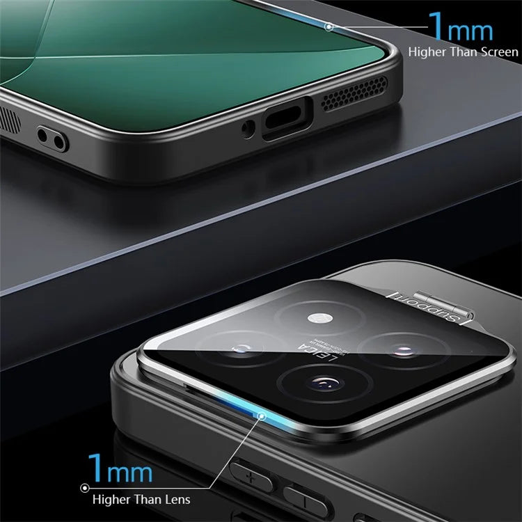 For Xiaomi 14 Matte Cell Phone Cases PC+TPU Cover with Lens Frame Kickstand
