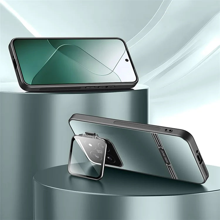 For Xiaomi 14 Matte Cell Phone Cases PC+TPU Cover with Lens Frame Kickstand