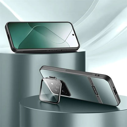 For Xiaomi 14 Matte Cell Phone Cases PC+TPU Cover with Lens Frame Kickstand