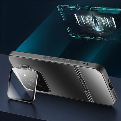 For Xiaomi 14 Matte Cell Phone Cases PC+TPU Cover with Lens Frame Kickstand