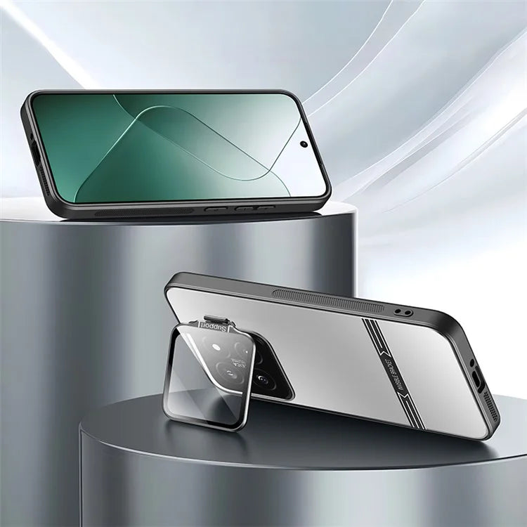 For Xiaomi 14 Matte Cell Phone Cases PC+TPU Cover with Lens Frame Kickstand