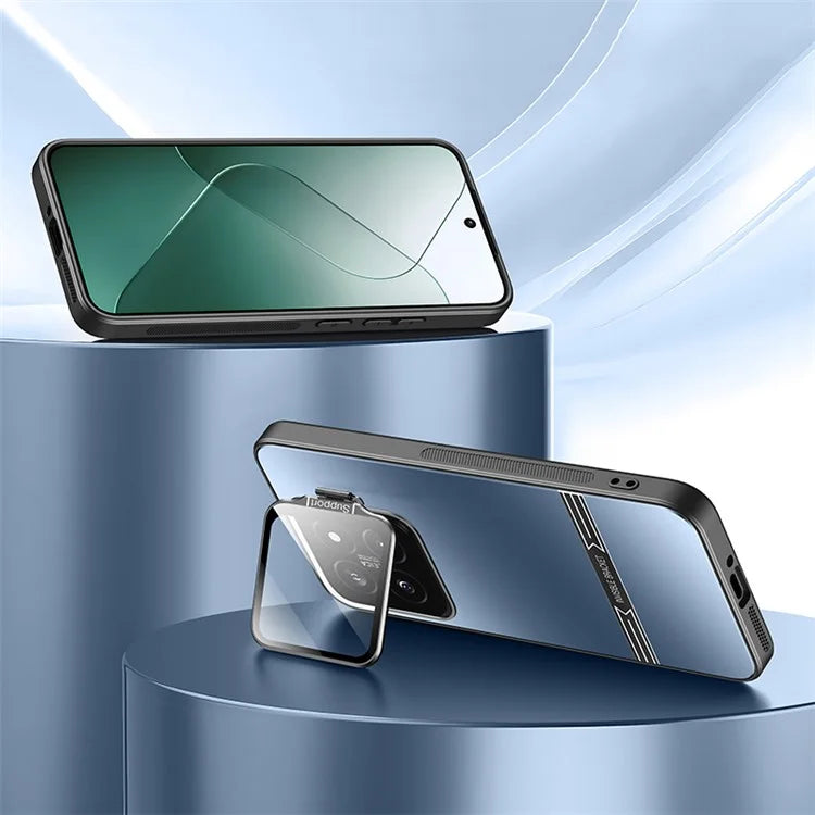 For Xiaomi 14 Matte Cell Phone Cases PC+TPU Cover with Lens Frame Kickstand