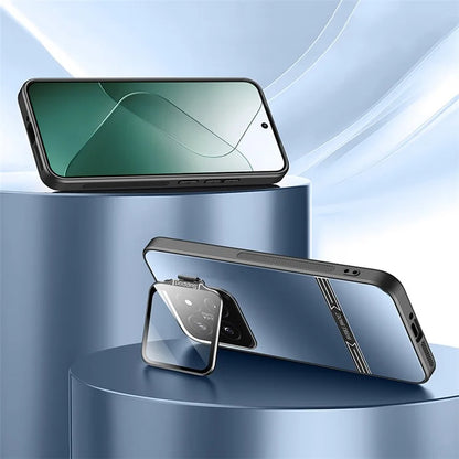 For Xiaomi 14 Matte Cell Phone Cases PC+TPU Cover with Lens Frame Kickstand