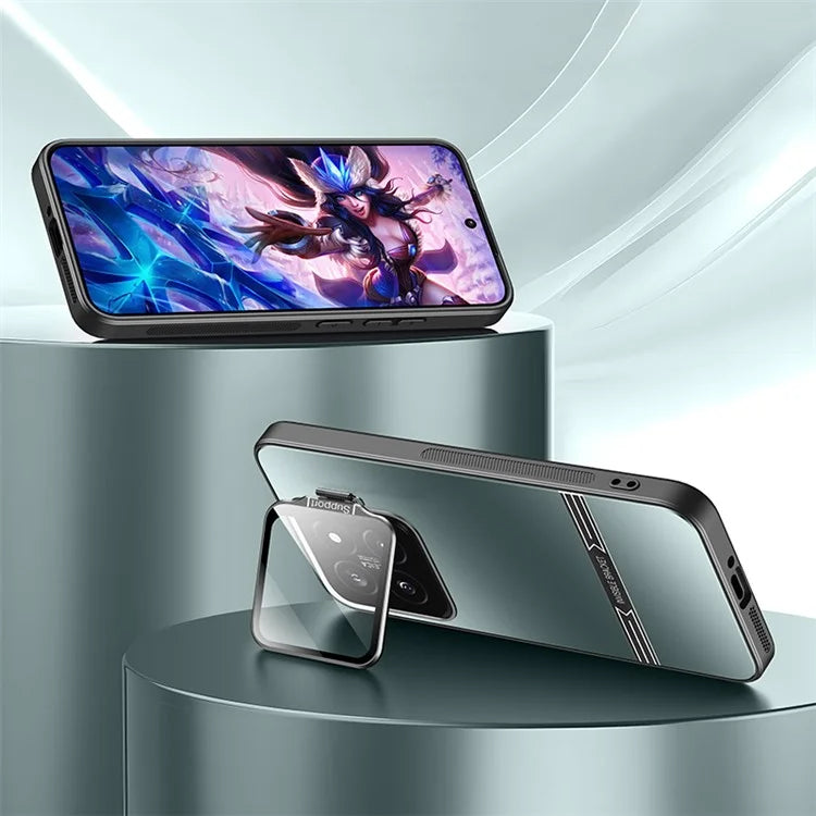 Phone Case for Xiaomi 14 Pro Matte PC+TPU Cover with Lens Frame Kickstand